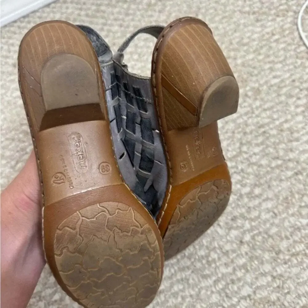 Rieker Sina leather woven slingback Sandal Shoes gray womens size 39